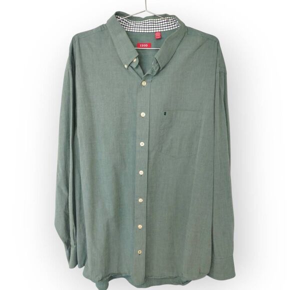 Izod Shirt‎ Mens 2XL Green Button Collar Front Business Work Casual Preppy - Picture 1 of 10